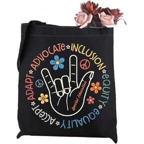 WCGXKO Special Education Teacher Gift Adapt Advocate Inclusion Equity Equality Accept Tote Bag (T-SPEDAdapt)