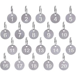 Number Tags 1-30, Dedoot Hollow Numbered Steel Tags with Ring Numbers Key Tags for Dormitory House Lockers, 23mm Diameter, Silver