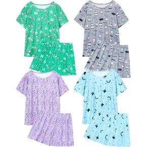 Xpudac 4 Pack Women's Pajama Sets Loungewear Tee Short Sleeve Tee و Shorts Soft Comfy Sleepwear PJS