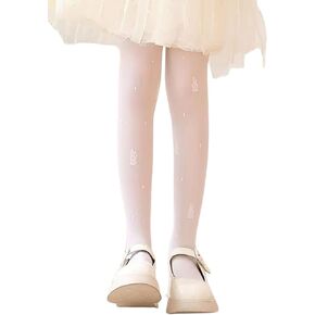 Girl's White Dance Stockings, Rabbit Patterned Sheer Tights, Breathable Soft Mesh Leggings Summer Pantyhose For Big Kids Age 8-12 yrs