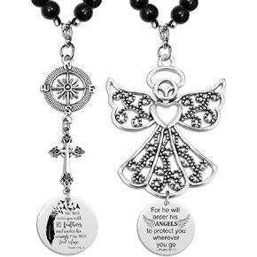 Cross Cross View Mirror Mirror Car Charm ، Psalm 91: 4 ، سوف يغطيك مع ريشه ، وتحت أجنحته ستجد ملجأ وآية الكتاب المقدس والهدايا الدينية