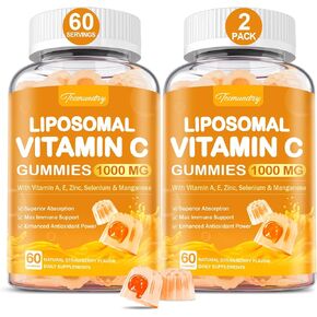 فيتامين C Liposomal C Gummies 1000mg للبالغين: فيتامين C مضغ القابل للمضغ مع الزنك ، والمسن ، وفيتامينز A & E
