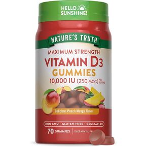 Nature's Truth Vitamin D3 Gummies | 10000 IU | 70 Count | Peach Mango Flavor | Vegetarian, Non-GMO & Gluten Free Supplement