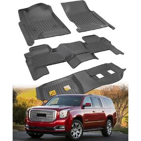 Car Floor Mats for Chevy Suburban & for GMC Yukon XL: 2015 2016 2017 2018 2019 2020(Only for 7 Seats with 2nd Row Bucket Seats) All Weather 3 Rows Liner Set Automotive Accessories Custom Fit Carpet