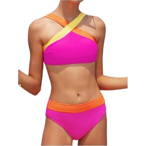 GORGLITTER Girl's Swimsuits Color Block Criss Cross Bikini Sets High Waisted Bathing Suit Summer Beach Swim Suits 2025