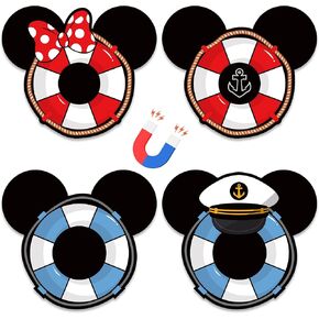 Cruise Door Magnet Decorations- 4pcs Summer Refrigerator Car Magnetic Decor, Cruise Ship Cabin Fridge Magnets, Ocean Anchor Life Ring Magnetic Decals for Home Cabinet Mailbox (9.8 Inch)