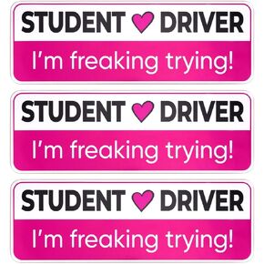 3pcs Student Driver Magnet, 10x3.54 Inch Reflective Magnetic Novice Driver Sticker Car Safety Attention Signs Reflective New Drivers Bumper Sticker for Beginners Student Car Decor