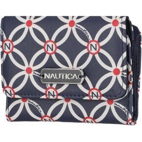 نهاية Nautica Rower's End Small Wallet للنساء ، حامل بطاقة الائتمان النحيف RFID مع جيب عملة سحاب ، محفظة مضغوطة Bifold مع نافذة معرف باللون الأحمر