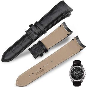 Compatible 24mm Curved Leather Watch Strap Fits Curvedend Watches Without Buckle (Black)