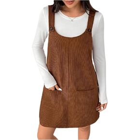 Milumia Women's Corduroy Overall Dress Scoop Neck Button Front Pinafore Dresses