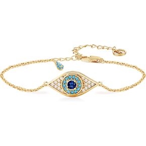 Cicy Bell Evil Eye Bracelet 18k Gold Plated Turquoise Zirconia Link Bracelets Trendy Jewelry Gift for Women Adjustable 5.9" with 1.9'' Extender