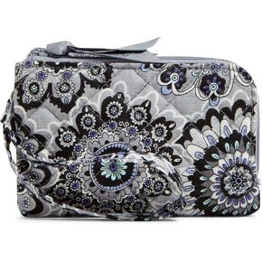 Vera Bradley Cotton Double Zip ID Case Wallet with RFID Protection, Garden Green Leaf