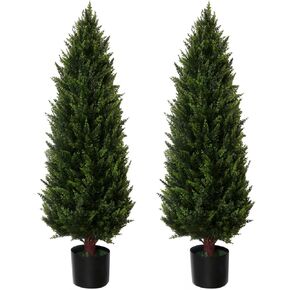 Artificial Cedar Topiary Trees 4FT, Artificial Bushes Potted Plants UV Resistant, Artificial Shrubs Fake Plants for Outdoor, Indoor, Front Door, Garden Decor (2 Pack)