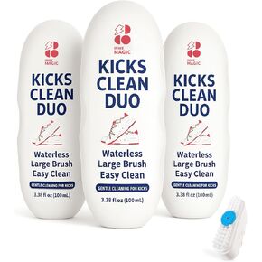 KICKS CLEAN DUO 3-in-1 Waterless Sneaker Cleaning Kit with Built-in Brush, Easy Clean for White Shoes, Canvas, Leather & Mesh – Shoe Cleaner Set for All KICKS