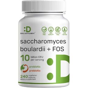 Saccharomyces Boulardii + FOS ، 10 مليارات CFU ، 240 كبسولات الخضروات-البروبيوتيك والبريبايوتيك للنساء والرجال-الأمعاء والصحة الهضمية-غير المعدلة وراثيا