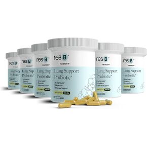 resB Lung Support Probiotic Supplement - Lung Health Supplement for Smokers, Gut Health, Immune & Digestive Support, Respiratory Care, Holy Basil & Turmeric, Clinically Trialed - 60 Capsules