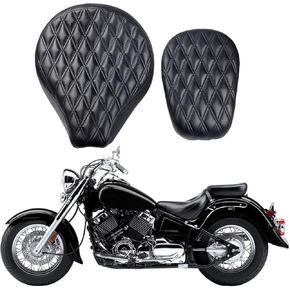 Black Diamond Motorcycle 2-up Seat Front & Rear Seat Driver & Passenger Cushion Seat Fits For YAMAHA V-STAR XVS 650 1998-2024 Leather