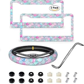 Spider Web License Plate Frame Novelty Personalized Car Tag Spider Web Steering Wheel Covers Halloween License Plate Cover 4 Holes for US Standard Vehicles with Screw Caps Car Accessories