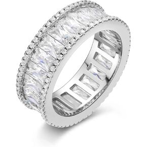 MDFUN Eternity Band for Women 18K White Gold Plated Cubic Zirconia Ring Stackable Engagement Wedding Ring Size 5-10