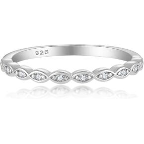 STARCHENIE 2mm Stackable Rings | 925 Sterling Silver Cubic Zirconia Rings for Women | Half Eternity Ring