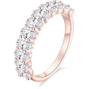3.3CTTW Moissanite Wedding Band for Women Oval Cut D Color VVS1 Clarity Half Eternity Ring S925 Sterling Silver 18K Rose Gold Plated Genuine Wedding Ring
