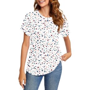 Womens Summer Tops Casual Short Sleeve Shirts Dressy Blouses Trendy Pleated Tunic