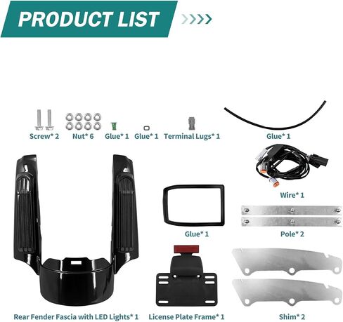 Motorcycle LED Rear Fender Extension Fascia Mudguard with Turn Signals Brake Running Lights Fit for Harley Touring CVO Road Glide Road King Electra Glide Street Glide 2014-up (Red Lens) in Kuwait