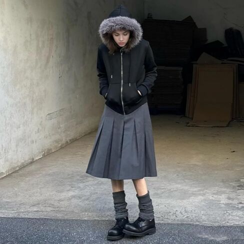 Faux Fur Trim Hoodies for Women, Y2k Long Sleeve Cropped Sweatshirt, Zip Up Jacket with Fur Hood Vintage Outfit in Saudi Arabia