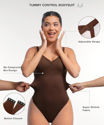 Lover-Beauty Shapewear Bodysuits for Women - Tummy Control Seamless Body Shaper Padded Thong in Saudi Arabia