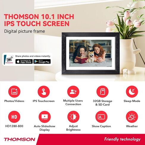 إطار صور رقمي 10.1 بوصة من THOMSON، إطار صور رقمي واي فاي مع 32 جيجابايت، شاشة لمس IPS عالية الدقة 1280x800، تدوير تلقائي، عرض شرائح، مشاركة الصور/مقاطع الفيديو على الفور من أي مكان، هدية رائعة in Saudi Arabia