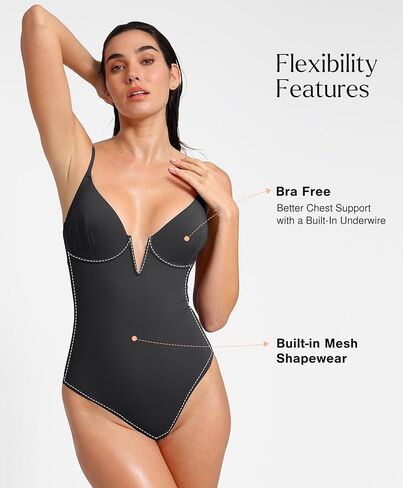Popilush Tummy Control Swimsuits for Women Deep V Neck One Piece Shapewear Swimsuit Slimming Swimwear Built in Bra in Kuwait