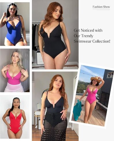 Popilush بطن السيطرة على ملابس السباحة للنساء Deep v الرقبة قطعة واحدة من ملابس السباحة ملابس السباحة تنحيف بنيت في حمالة الصدر in Kuwait