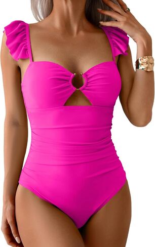 Eomenie Women's One Piece Swimsuit Tummy Control Bathing Suit Ruffle Cutout Slimming Swimwear in Saudi Arabia