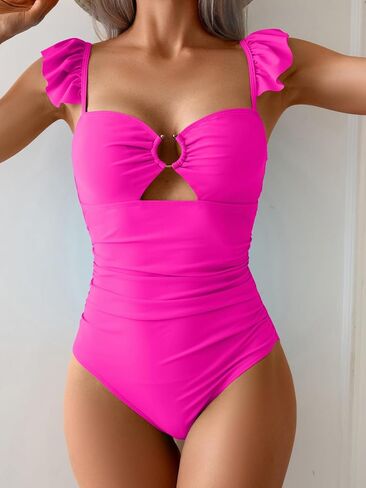 Eomenie Women's One Piece Swimsuit Tummy Control Bathing Suit Ruffle Cutout Slimming Swimwear in Saudi Arabia