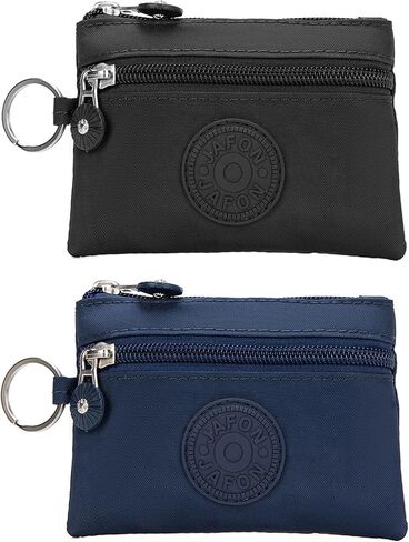 Coin Purse Change Pouch for Women 2 Layers Zipper Oxford Cloth Waterproof Purse (Black+Blue) in Kuwait