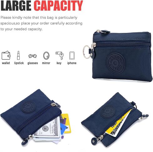 Coin Purse Change Pouch for Women 2 Layers Zipper Oxford Cloth Waterproof Purse (Black+Blue) in Kuwait
