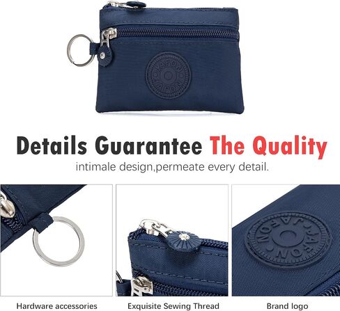 Coin Purse Change Pouch for Women 2 Layers Zipper Oxford Cloth Waterproof Purse (Black+Blue) in Kuwait