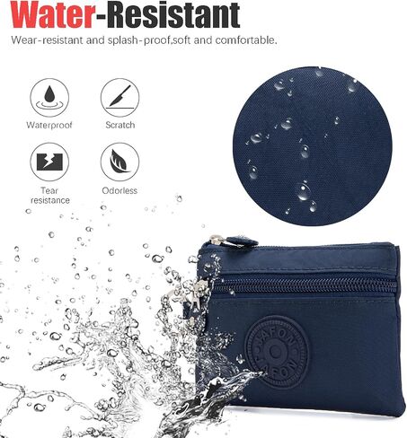 Coin Purse Change Pouch for Women 2 Layers Zipper Oxford Cloth Waterproof Purse (Black+Blue) in Kuwait