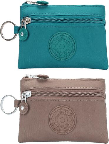 Coin Purse Change Pouch for Women 2 Layers Zipper Oxford Cloth Waterproof Purse (Black+Blue) in Kuwait