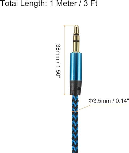 MECCANIXITY 2 Pack Aux Cable 3.5mm Male to Male Nylon Braided 3Ft 3 Pole Hi-Fi Stereo Sound Auxiliary Cord Orange Gold for Earphones, Smart Phones, Home/Car Stereos, Speakers, Computers in Kuwait