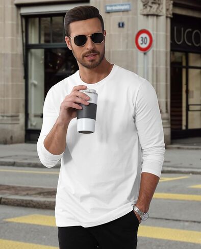 EKLENTSON Men's Cotton Crewneck T-Shirts Long Sleeve Plain Tee Moisture Wicking Casual Tshirts Solid Color in Saudi Arabia
