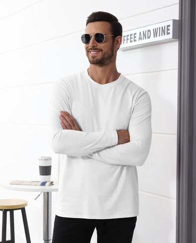 EKLENTSON Men's Cotton Crewneck T-Shirts Long Sleeve Plain Tee Moisture Wicking Casual Tshirts Solid Color in Saudi Arabia