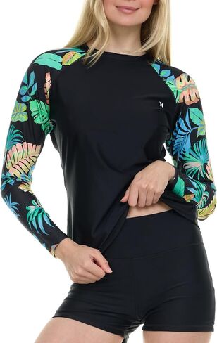 Hurley Womens Two Piece Rash Guard & Swim Shorts, Long Sleeve Swim Shirt, Quick Dry Swimsuits UPF 50+ SPF Sun & UV Protection in Saudi Arabia