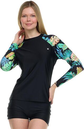 Hurley Womens Two Piece Rash Guard & Swim Shorts, Long Sleeve Swim Shirt, Quick Dry Swimsuits UPF 50+ SPF Sun & UV Protection in Saudi Arabia