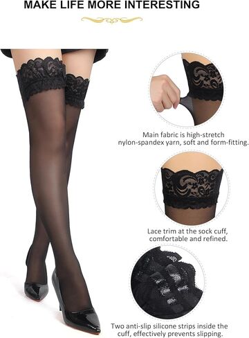 Comeondear Black Sexy Sexy Sheer With With Seam Plus Size Overknees Nylon Sockings مع حزام السيليكون للنساء in Kuwait