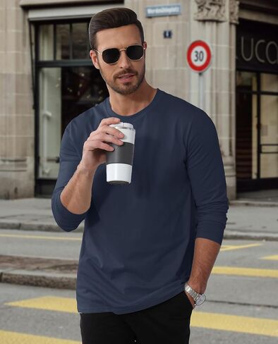 EKLENTSON Men's Cotton Crewneck T-Shirts Long Sleeve Plain Tee Moisture Wicking Casual Tshirts Solid Color in Saudi Arabia