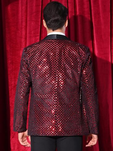 Lars Amadeus Sequin Blazer for Men's Shiny Metallic Tuxedo Shawl Lapel Disco Party Argyle Plaid Suit Jackets Sports Coat in Saudi Arabia