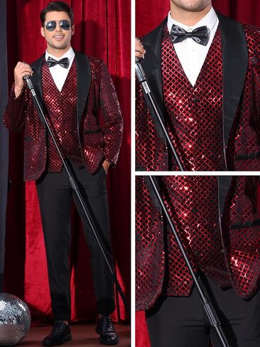 Lars Amadeus Sequin Blazer for Men's Shiny Metallic Tuxedo Shawl Lapel Disco Party Argyle Plaid Suit Jackets Sports Coat in Saudi Arabia