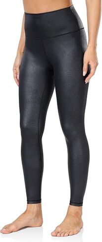 YUNOGA Women's Matte Faux Leather Leggings 7/8 High Waisted Tummy Control Stretch Leather Pants Pleather Tights in Kuwait