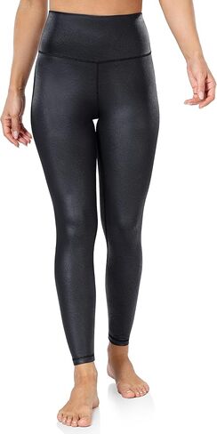 YUNOGA Women's Matte Faux Leather Leggings 7/8 High Waisted Tummy Control Stretch Leather Pants Pleather Tights in Kuwait